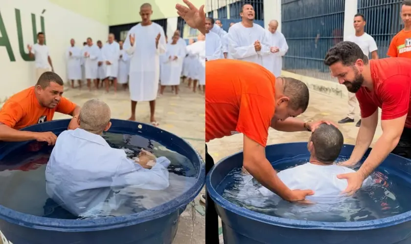 Mais de 30 detentos foram batizados em cadeia no Piauí após aceitarem Jesus por meio de evangelismo desenvolvido pelo Projeto Recomeço. Foto: Instagram/Projeto Recomeço